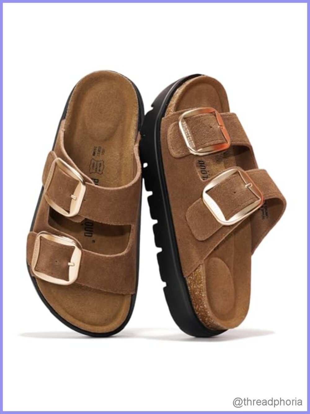Genuine Leather Platform Sandals for Women Slip On 1.7 Inch Chunky